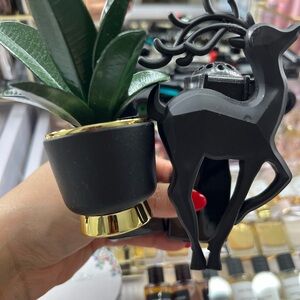 Set of 2 Bath&Body Works Black Reindeer Decor with Gold Base Planter wallflower